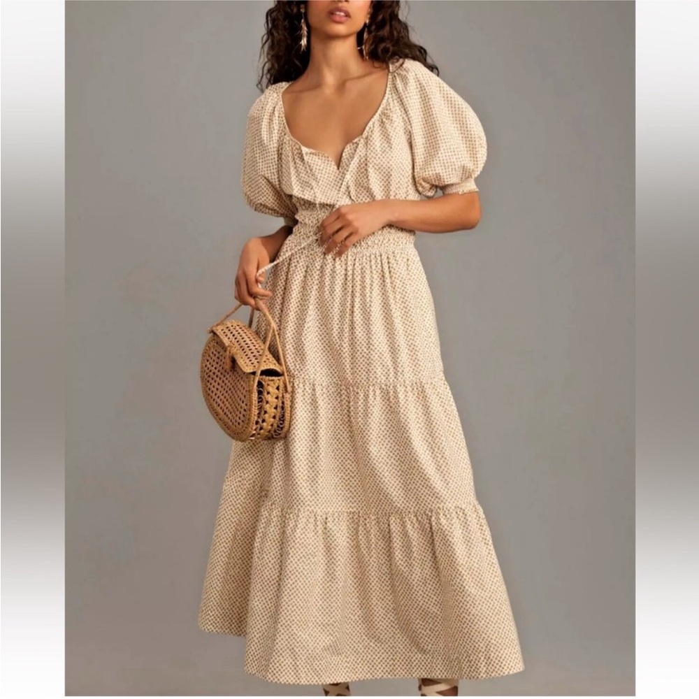 Anthropologie Somerset Round Neck Puffed-Sleeve Maxi Dress Medium NWT